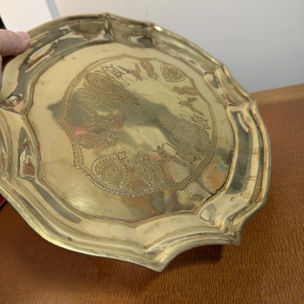 Vtg Brass Tray Embossed Design 12